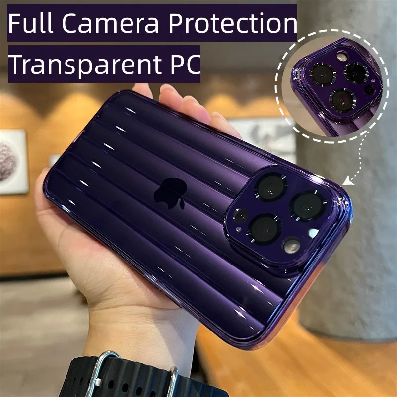 

Full Camera Protection Case for iPhone 14 Pro Max 14 Plus 13 12 Pro Phone Cover Transparent Hard PC Acrylic Stripes Back Cover