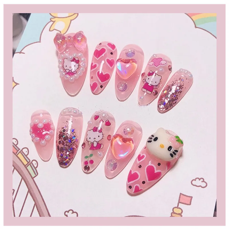 

Diy Kawaii Sanrioed My Melody Kuromi Cinnamoroll Kitty Cat Handmade Nail Patch Manicure Anime Toy for Girls Toys Gift