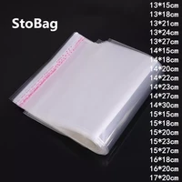stobag 100pcs clear plastic self adhesive bag cloth sock gift jewelry accessories candy bag home decor opp cookie packaging bag