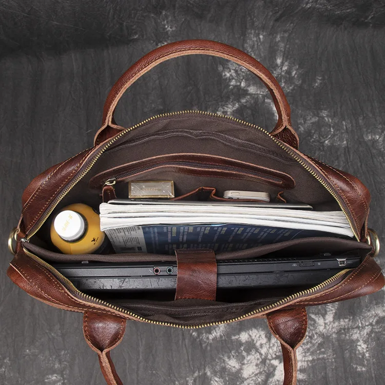 Factory New genuine leather men's portable briefcase one-shoulder messenger bag large capacity computer bag