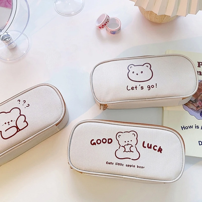 

Fashion Bear Pencil Case Canvas Pencil Pen Pouch with Zipper for Girls Women School Stationery Organizer Cosmetic Bag E8BE