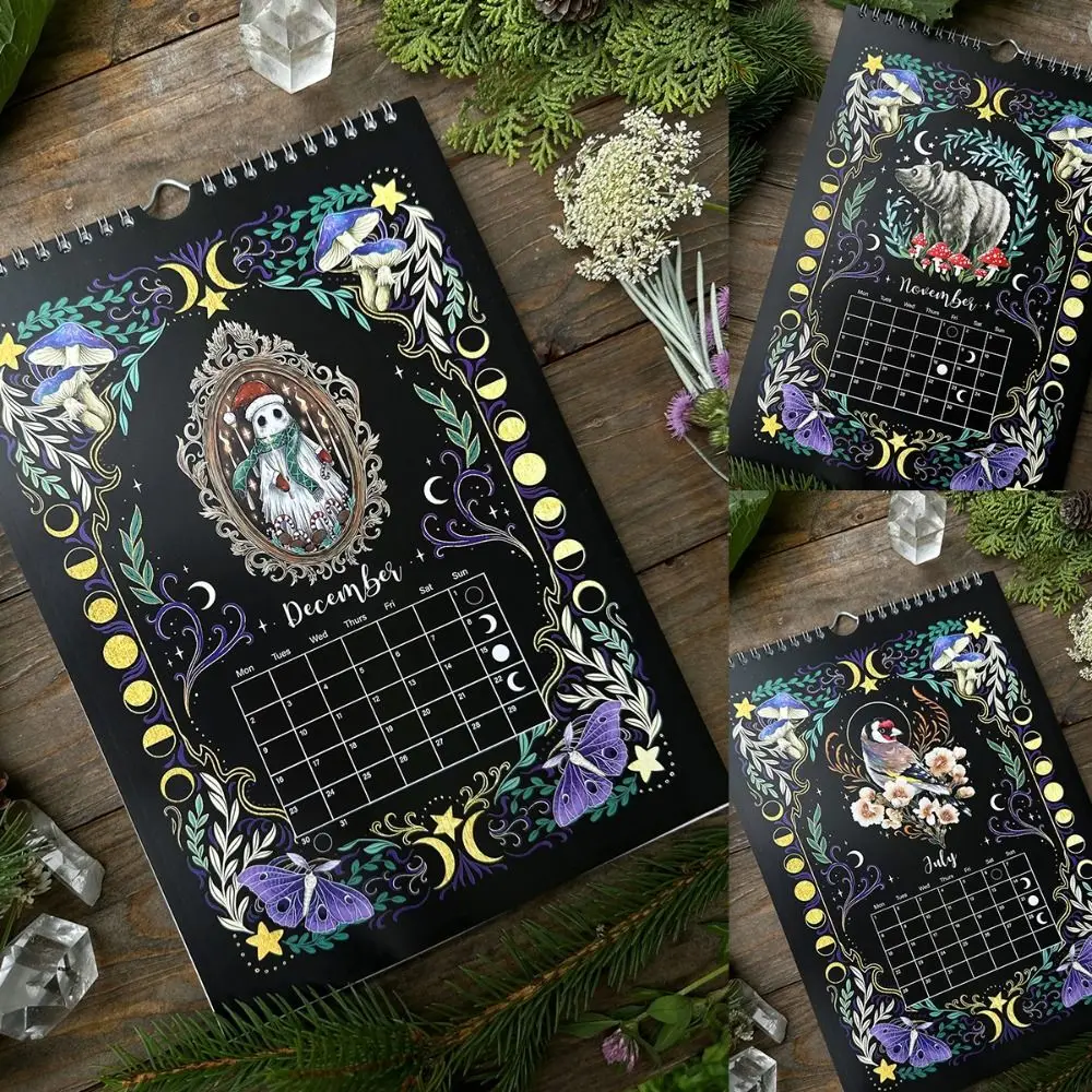 

Бумажный календарь в виде темной Луны, Настенный декор, новогодние подарки, таинственные животные, календари, подвесной календарь, планирование времени