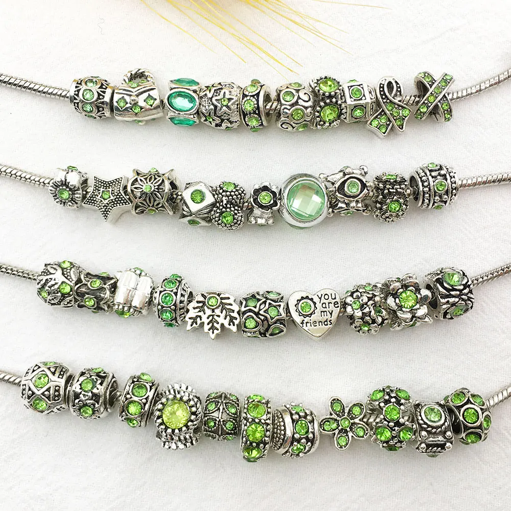 

5pcs/lot Green Theme Zinc Alloy European Large Hole Spacer Beads Assortments for DIY Crafts Bracelets Necklaces Jewelry Making