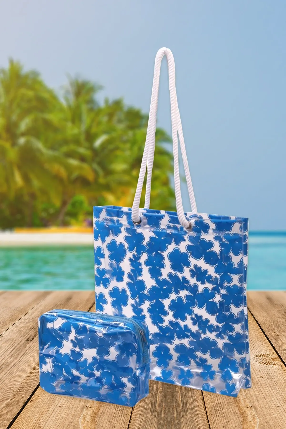 

Женская пляжная сумка унисекс, набор из 2 сумок из веревки и косметики, модная летняя вместительная сумка для покупок через плечо с узором