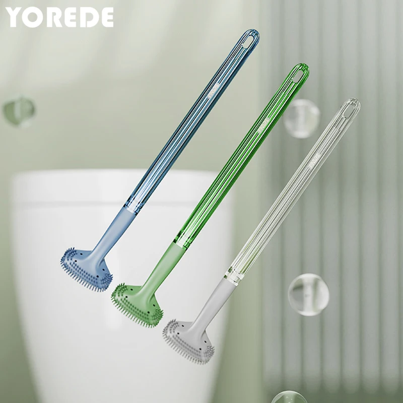 

YOREDE Crystal Toilet Brush No Dead Angle Silicone Cleaner Brush Long Handle Wall Mounted WC Cleaning Brush Bathroom Accessories