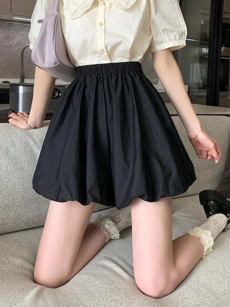 ADAgirl Black Bloomers Elastic Wasit A-line Mini Shorts Skirts Summer Casual Classic Korean Fashion Cute Solid Balletcore Bottom