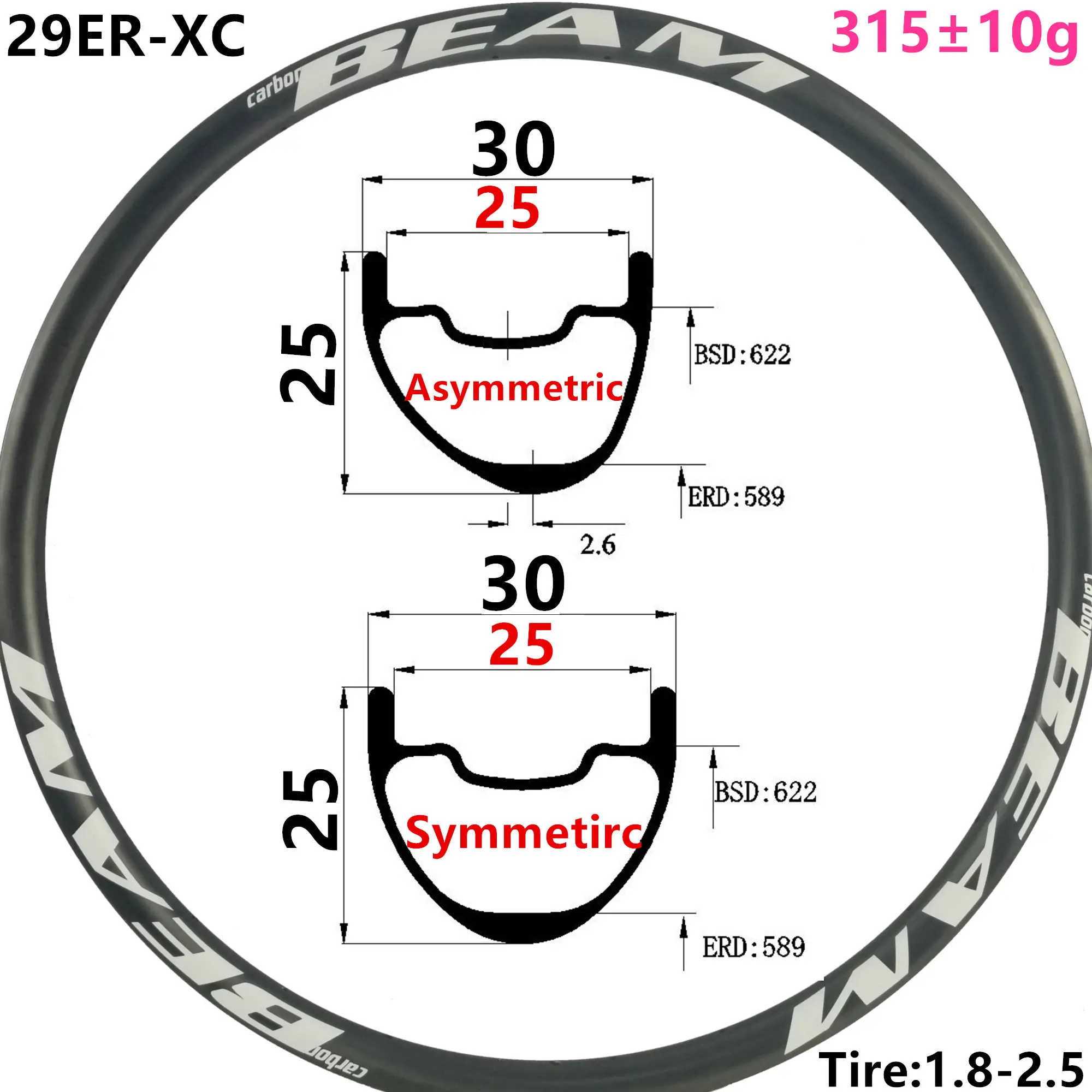 

[CB29XC30SL] 320g 30mm Width 25mm Asymmetric 29er Carbon rim mtb Asymmetric bike wheel Hookless Tubeless XC 29er carbon mtb rims