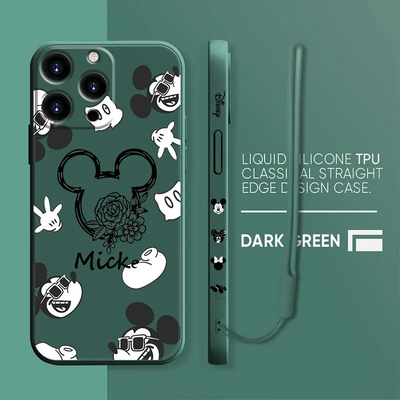 

Simple Mickey Mouse Style Case For Apple iPhone 13 12 Mini 11 Pro Max XR XS X Liquid Silica Gel Phone Capas 8 7 7S Plus 6 6S Bag
