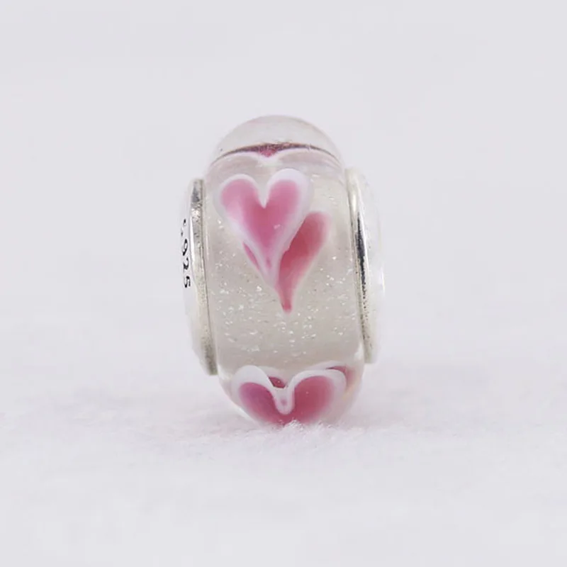 

Top Quality S925 Sterling Silver Bead Charm Violet Wild Hearts Lampwork Murano Glass Beads Fit Women Bracelet Bangle DIY Jewelry