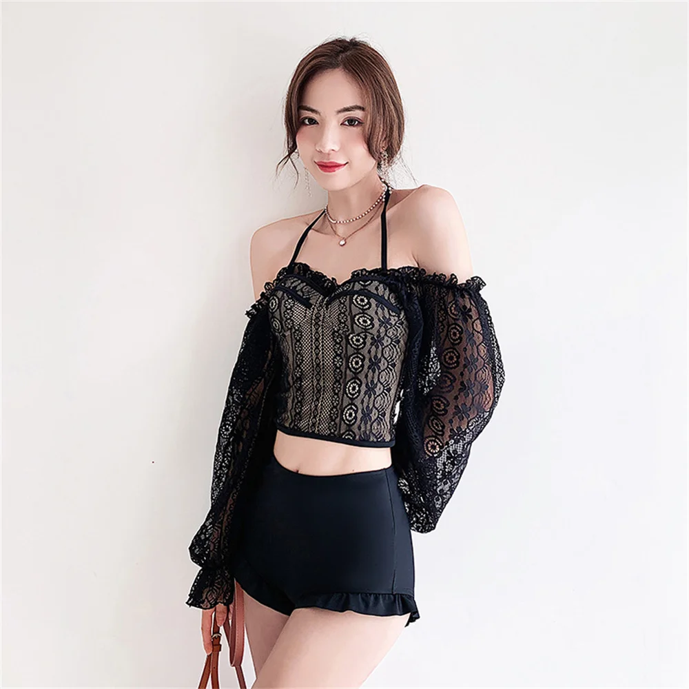 

Women's Swimsuit Conservative Long-sleeved Two-piece Split Body Type Conceal Belly and Show Thin Soak Spa Swimwear