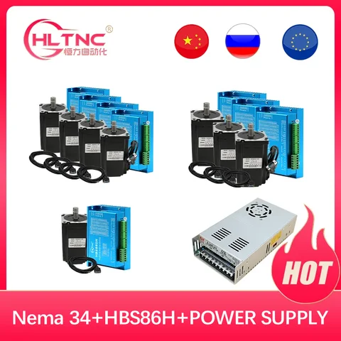 HLTNC Комплект шаговых двигателей Nema34 с драйвером и источником питания