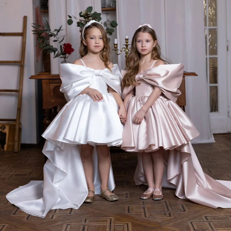 Фото Атласное платье с бантом Eightree для девочек: на день рождения, для конкурсов красоты, элегантное платье принцессы-балерины, свадебное платье для девочек-цветочниц, для особых случаев №1
