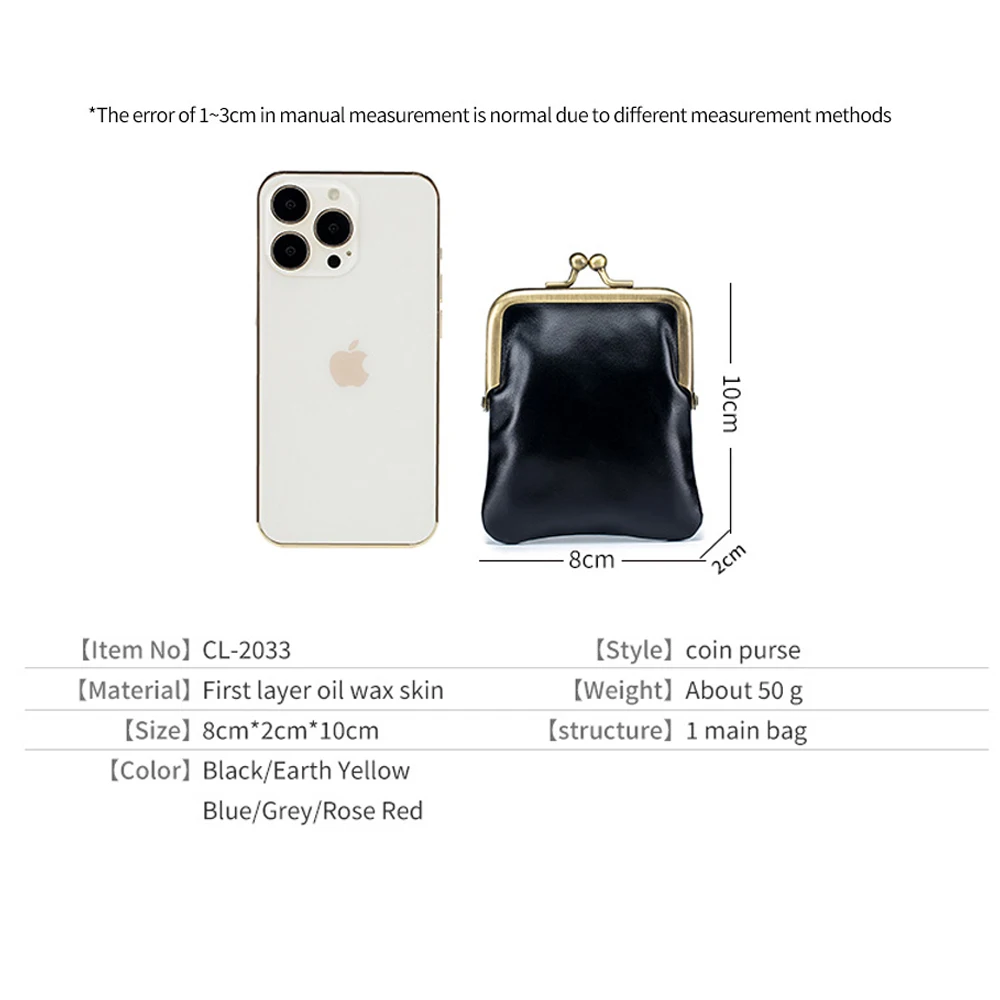 Leather Women Coin Purse Mini Money Clip Wallet Oil Wax Card Holder Lady Lipstick Storage Pocket Kids Money Change Key Earbuds