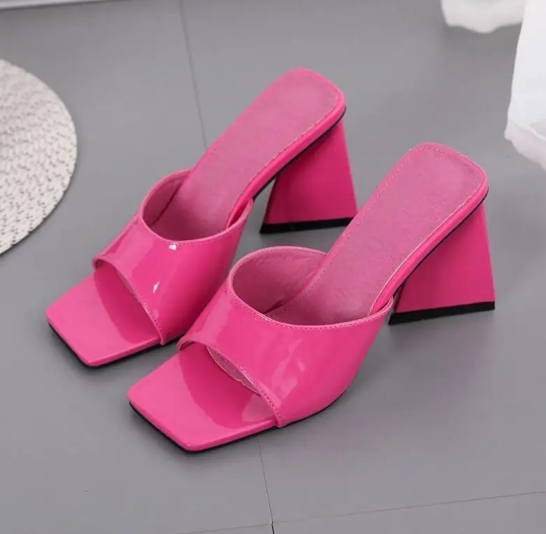 

2022 Women Sandals 9cm High Heels Slides Mules Summer Thick Block Heels Sandals Slingback Slippers Chunky Shoes
