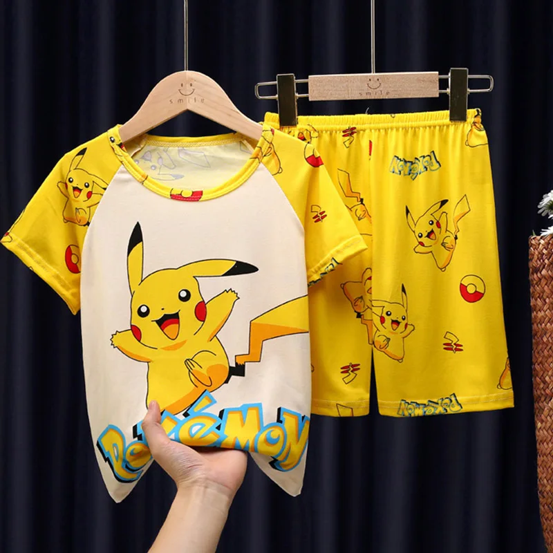 Pokemon Pikachu Childrens Pajamas Summer Short-Sleeved Boys Cute Cartoon Girls Childrens Thin Homewear Sets