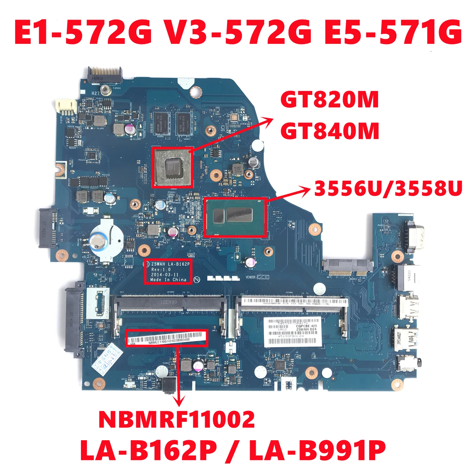   NBMM111004   Acer ASPIRE E1-572G V3-572G E5-571G  3556U/3558U GT820M/GT840M 100% 