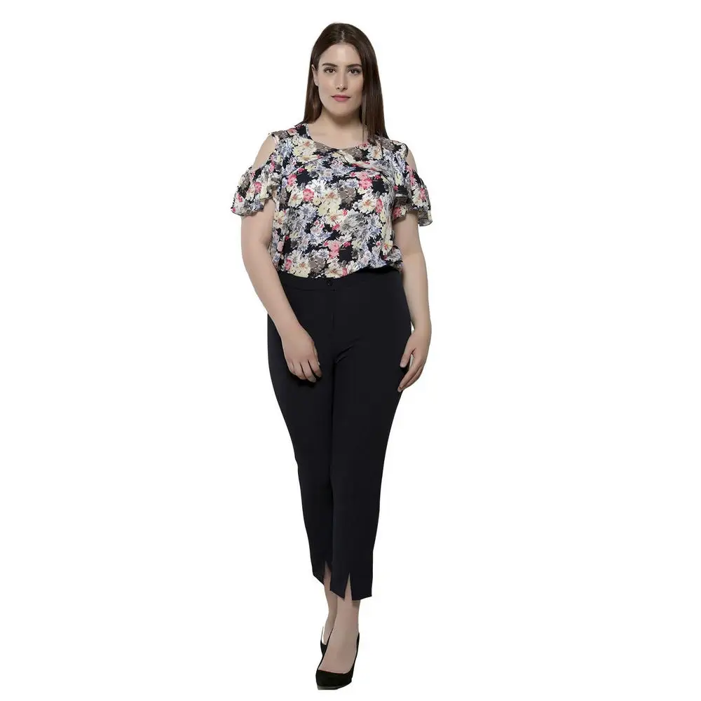 Fierte Women Plus Size Pants Rg1382 Fabric High Waist Tight Slash Trotting Zipper Closure Button Spring Autumn Casual