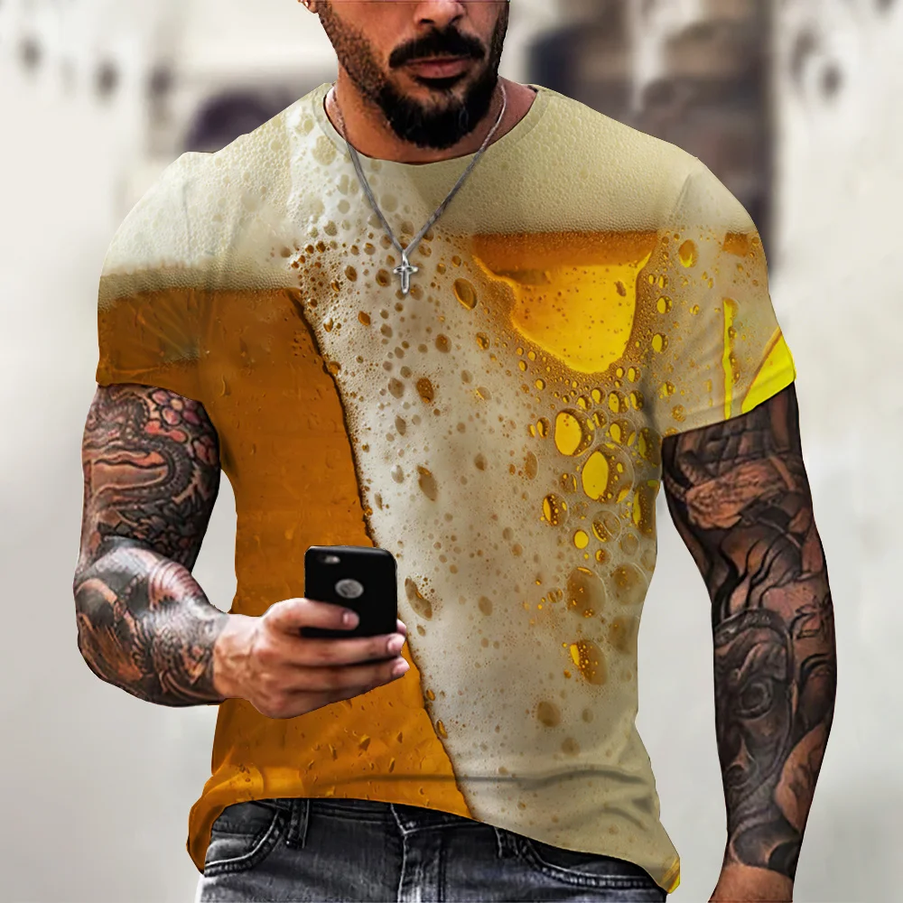 

Beer Print Men's T-shirt Tops 2022 3D Fashion Personalized Short Sleeve Shirt O Neck Oversized Men's Clothing Pullover Tees 6xl