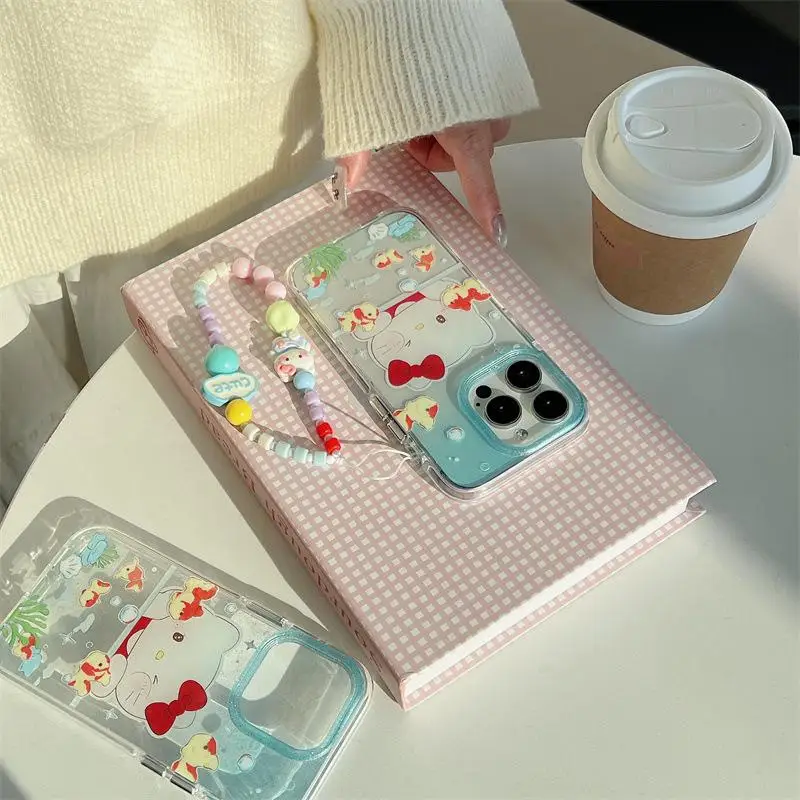 Чехол Hello Kitty для iPhone 16 Pro Max Kawaii Sanrio модная цепочка телефона с милой девушкой