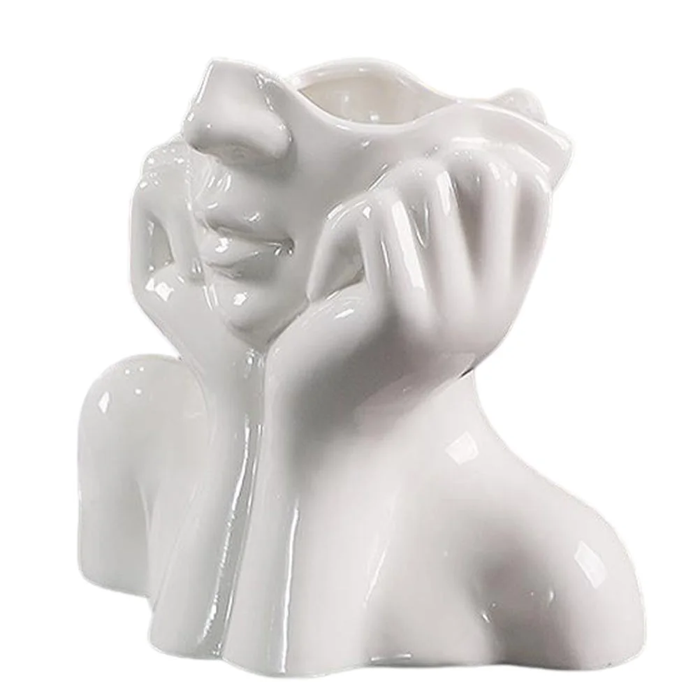 

Vase Flower Face Head Ceramic Planter Pot Body Vases Statue Modern Bust Female Sculpture White Decor Succulent Human Decorative