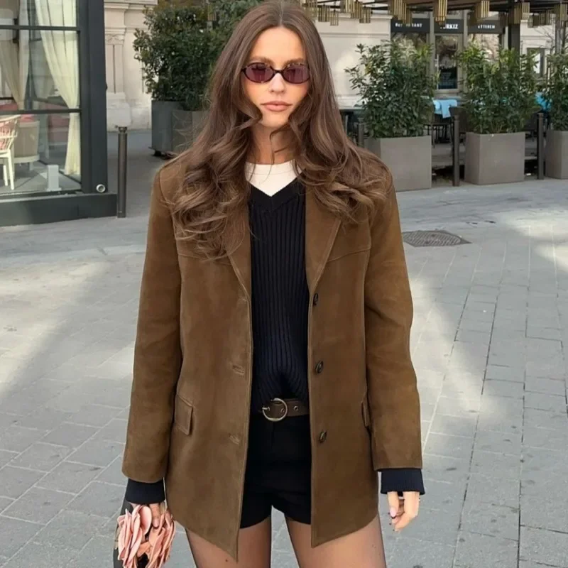 Trendix винтажная коричневая куртка пальто женская осенне-зимняя мода кардиган с
