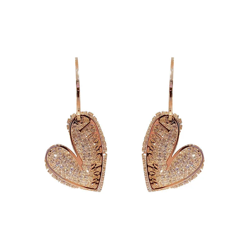 

2022 Sweet Symmetry Heart Drop Earrings For Women Shiny Crystal Tassel Dangle Earring Girl Wedding Party Statement Jewelry Gift