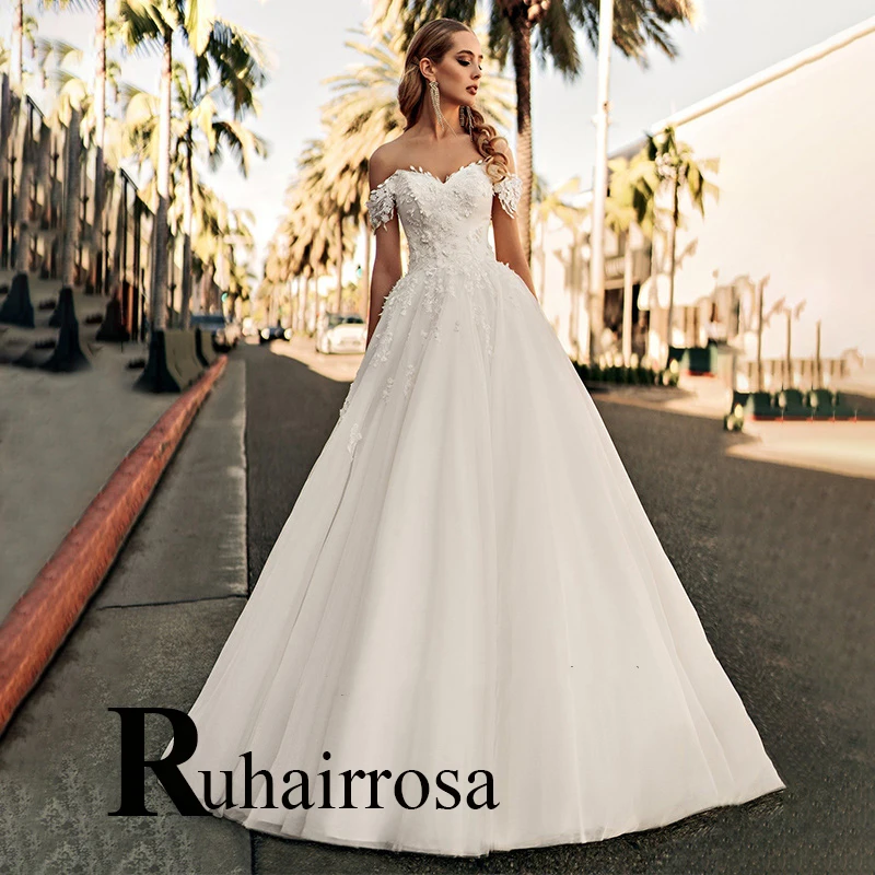 

Ruhair Elegant Wedding Gown For Bride Flower Lace Up Appliques Sweetheart Court Train Noble Customised Robe De Soire Mariage