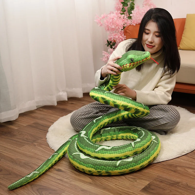 

400CM Simulation Long Python Snake Plush Toy Giant Boa Green Anaconda Pillow Doll Toys for Kids Boys Trick Props Home Decor