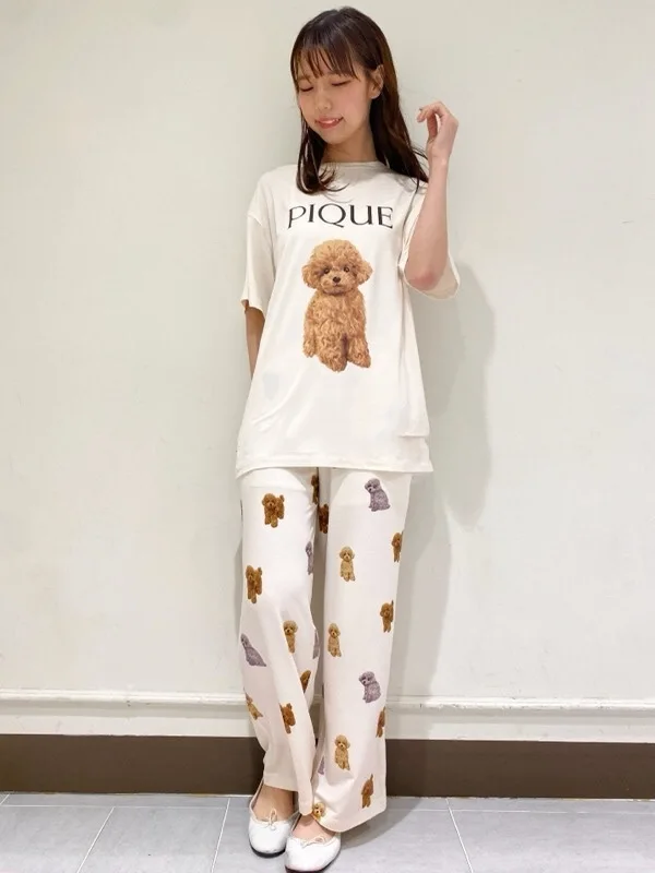 Pajama Room Wear Gelato Pique Women Pajamas Cute Poodle Short Sleeve T-shirt Shorts Trousers Long Dress Sleepwear Summer Modal