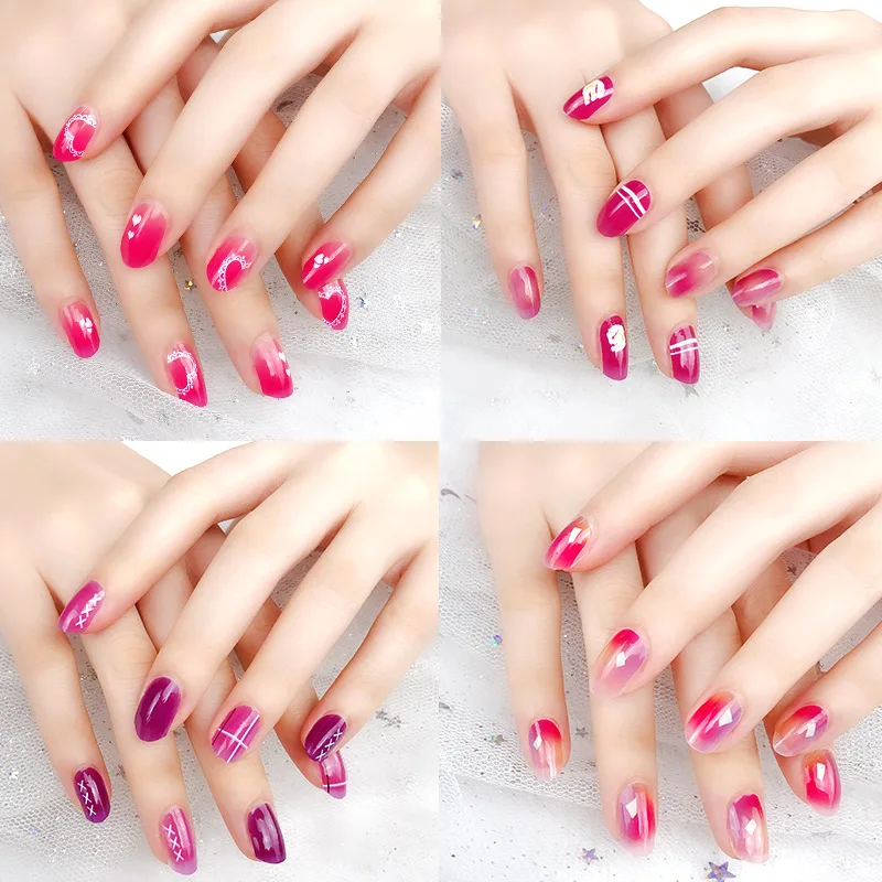

Hot 3D Crystal Nails Full Protect Stickers Decals Set Nail Art Decor Cute Candy Girl Design Detachable Finished Fingernail Cover