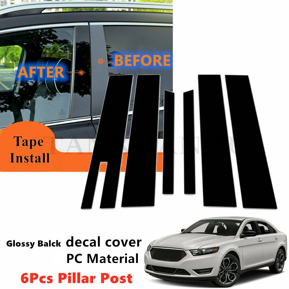 

Decal Cover PC 6 pcs Set Fit For Ford Taurus 2010-2014 Side Door Window Gloss Black Trim Pillar Posts Piano Black Cover Kit