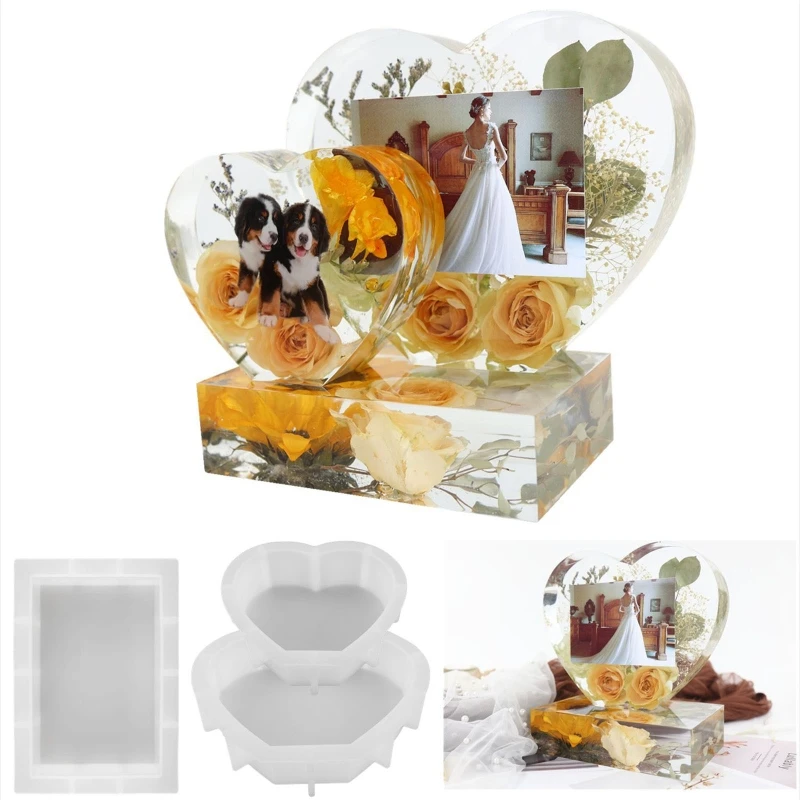 

Resin Molds Rectangle & Heart Shape Silicone Photo Frame Mold DIY Personalized