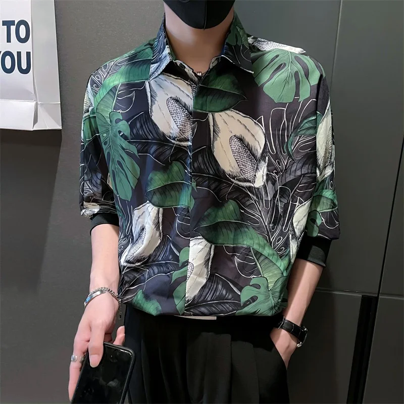 Flower Print Pullover Shirts Men Summer Half Sleeve Loose Casual Shirt Streetwear Social Party Camisas Para Hombre Men Clothing