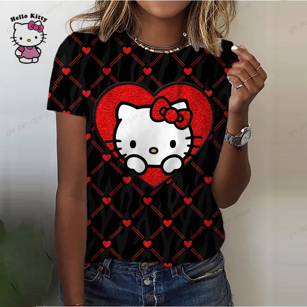 

Женская футболка с коротким рукавом, круглым вырезом и принтом Hello Kitty