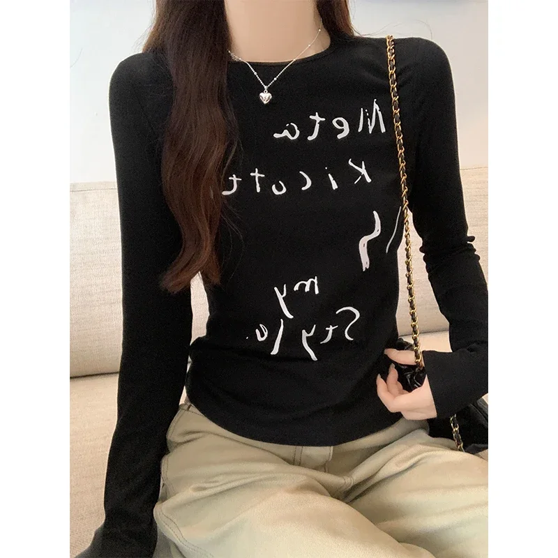 Осень-зима новые женские топы с длинными рукавами креативный буквенный принт