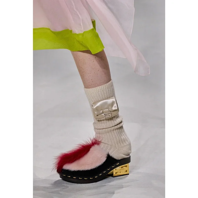 Осенние модные женские тапочки цветной контраст/мех норки/Сращивание/полый