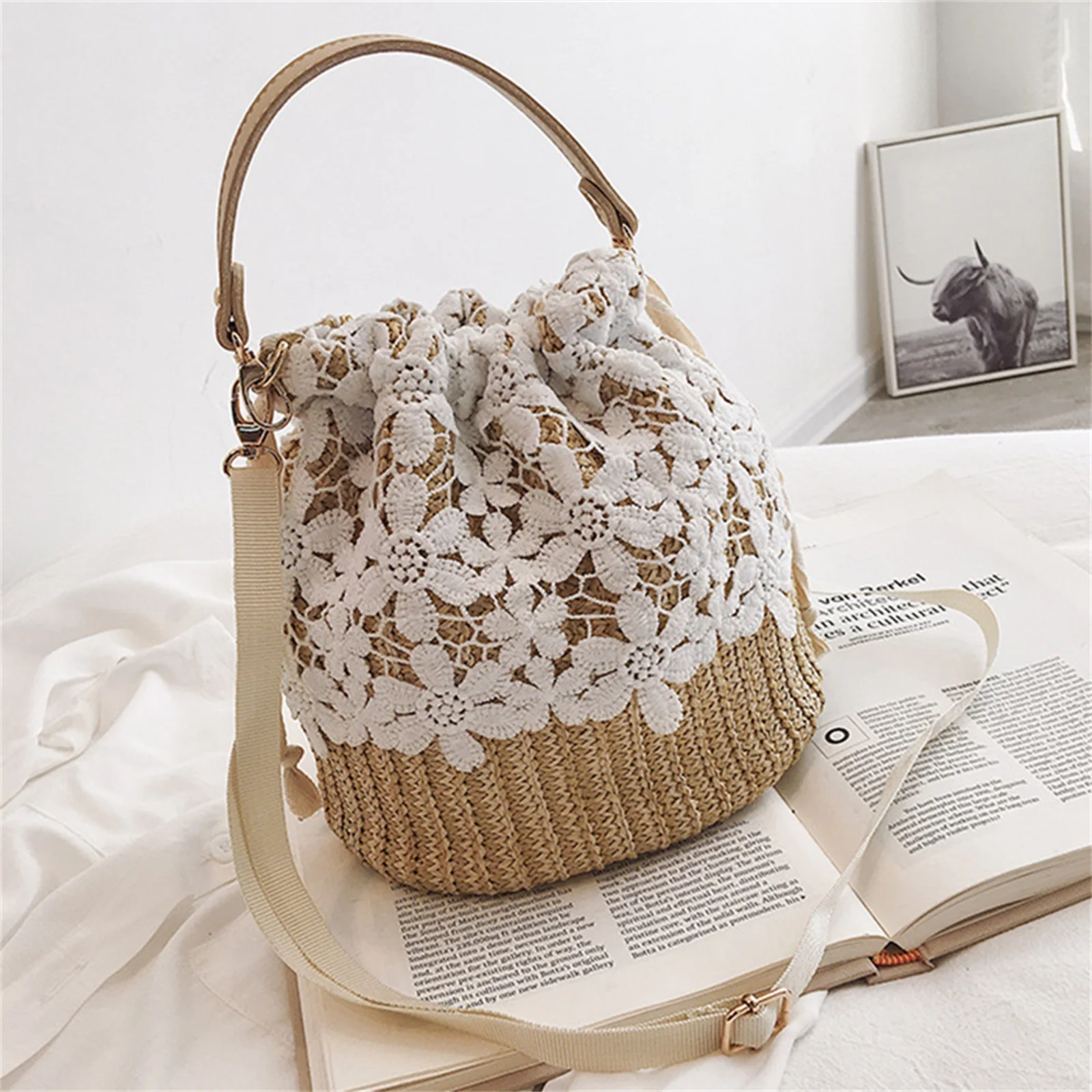 

Женские плетеные сумки на плечо, летние кружевные пляжные сумки, легкая сумка через плечо, кошельки