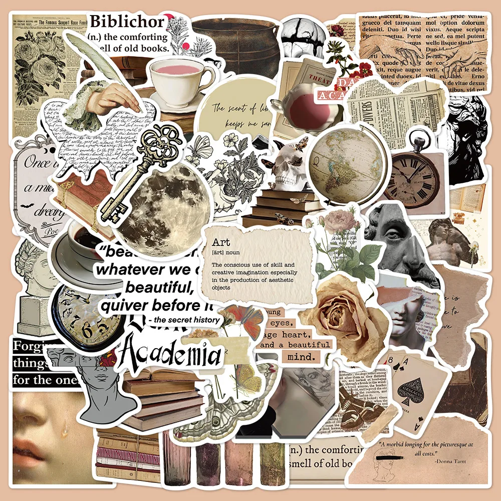 

50 шт., ретро-стиль, темная академия, художественная эстетика, серия, граффити, наклейки для шлема, настольные украшения стены, наклейки «сделай сам»