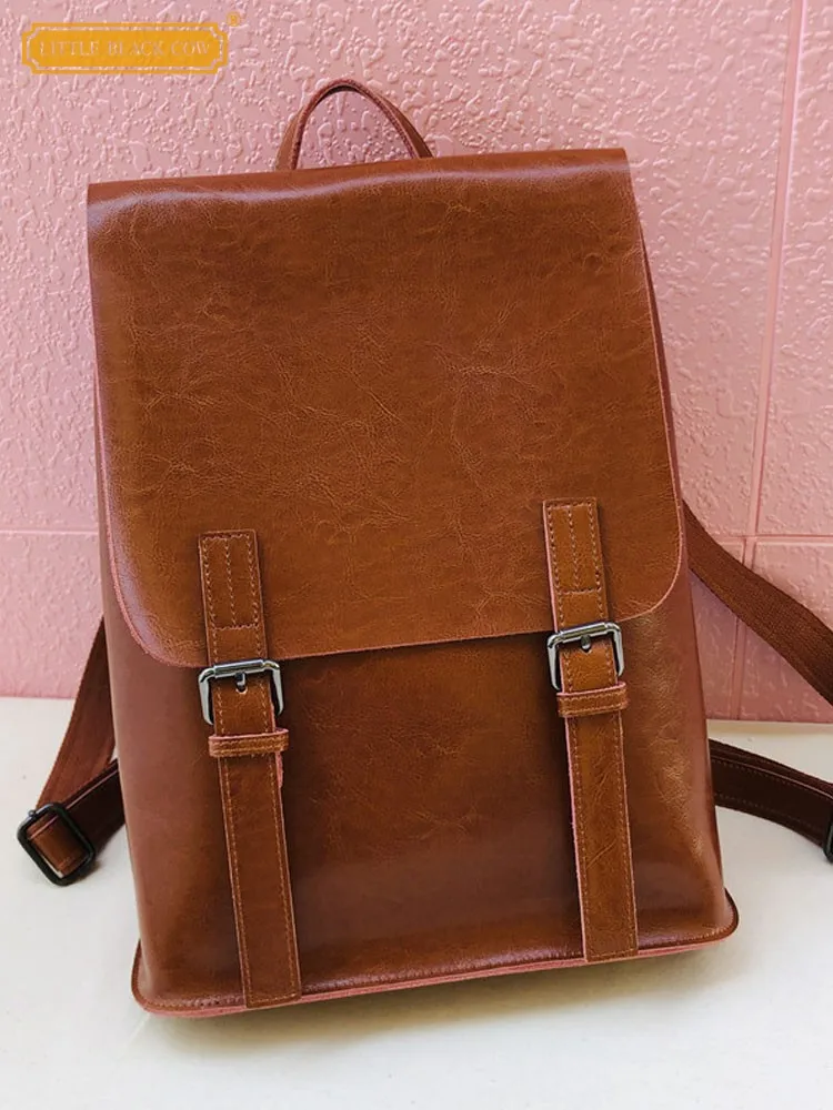 Korean Style Men High Quality Cowhide Genuine Leather Backpack Preppy Schoolbag Durable Satchel Laptop Bag Unisex Backpack Bag