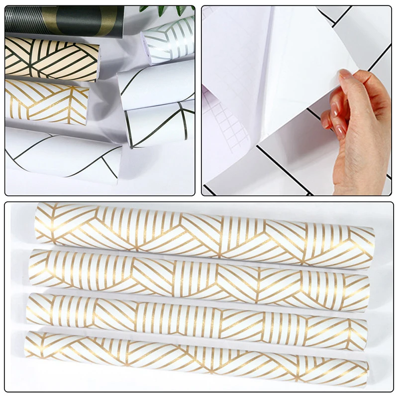 

Geometric Pattern Black White Gold Stripe Wall Stickers Waterproof Self Adhesive Modern Wallpaper Bedroom Furniture Home Decor