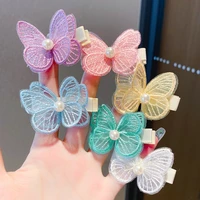 1pcs childrens double layer pearl butterfly hairpin summer girl cute princess baby hairpin