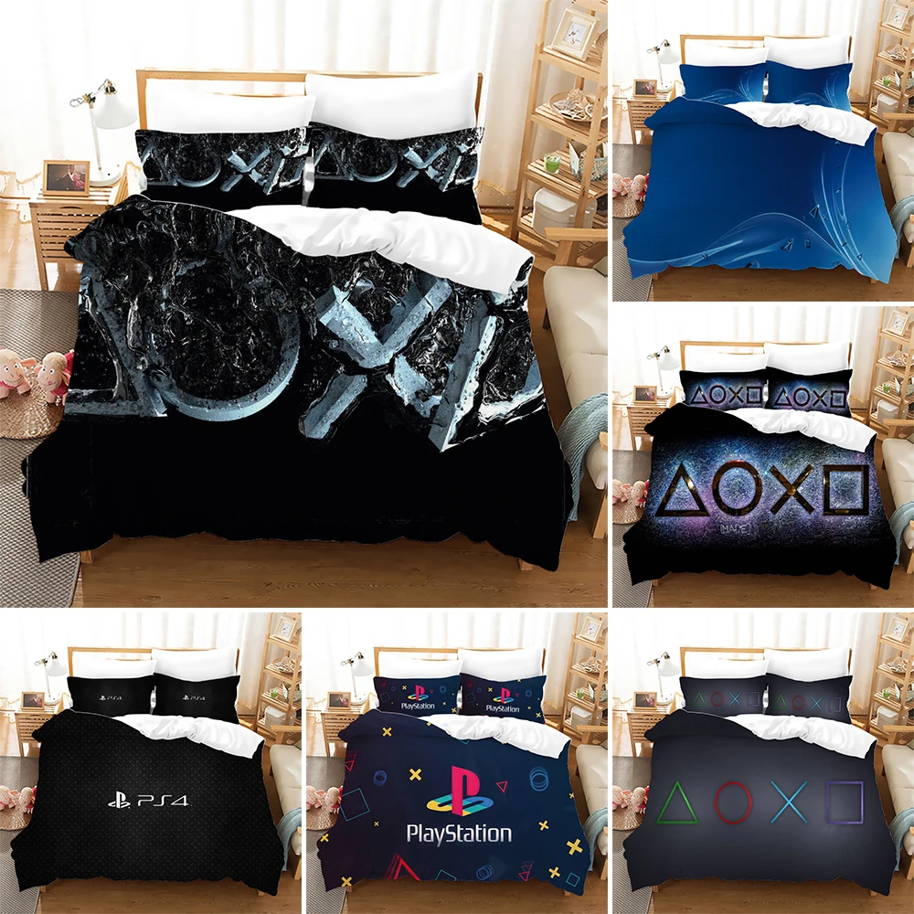 

Game Theme Polyester Comforter Cover Queen King Size PlayStation Pattern Bedding Set For Adults Teens Bedroom Quilt Cover 2/3Pcs