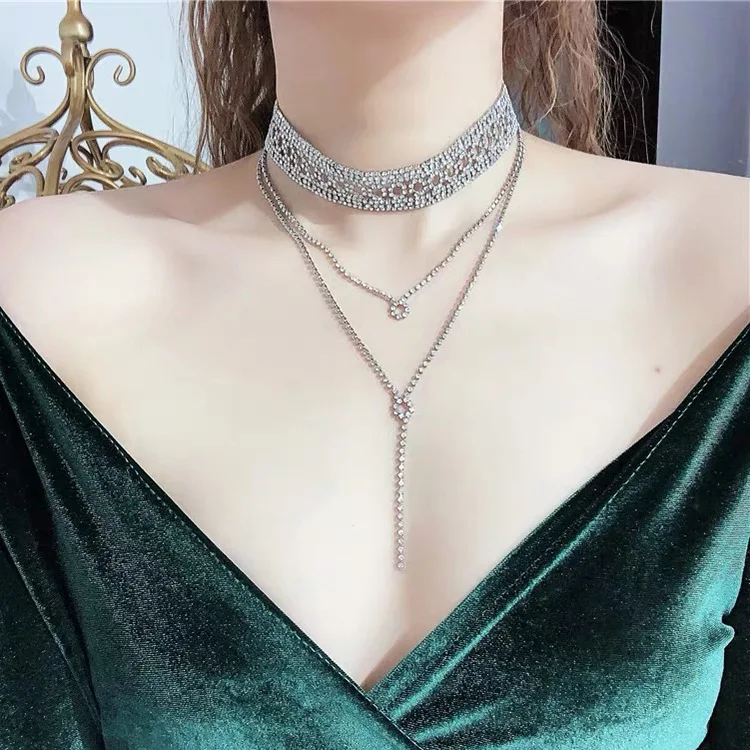 

Роскошное блестящее длинное ожерелье Стразы, полые аксессуары на цепочке до ключиц, оптовая продажа для женщин