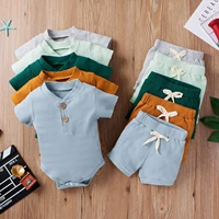 0 18m newborn baby girls boys solid ribbed 2pcs outfits short sleeve o neck romper shorts sets infant toddler summer clothing