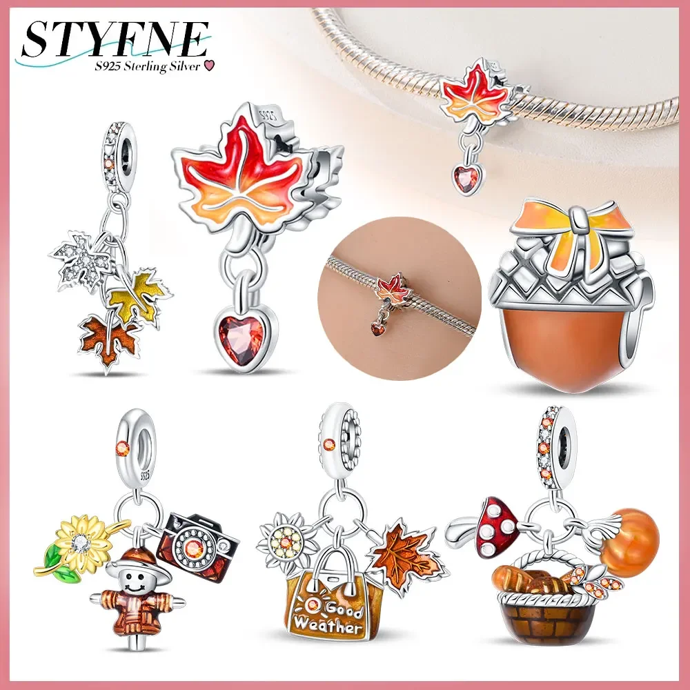 Осенняя серия из стерлингового серебра 925 пробы кленовый лист сосновая шишка