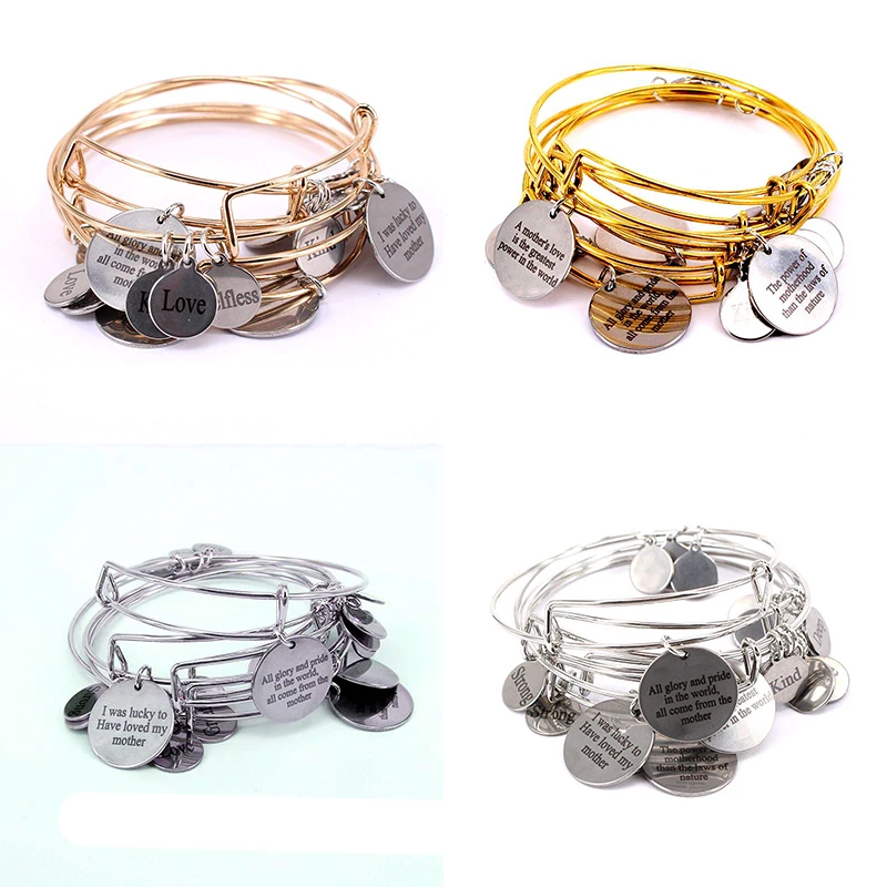 

5pcs/set Bangle Set Stainless Steel Charm Bracelets for Women Letters Charm Bangles for Mother's Day Birthday Jewelry Gift G2