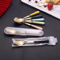 6 pieces of stainless steel plated tableware with ceramic handle for children wooden spoons mini spoon plastic