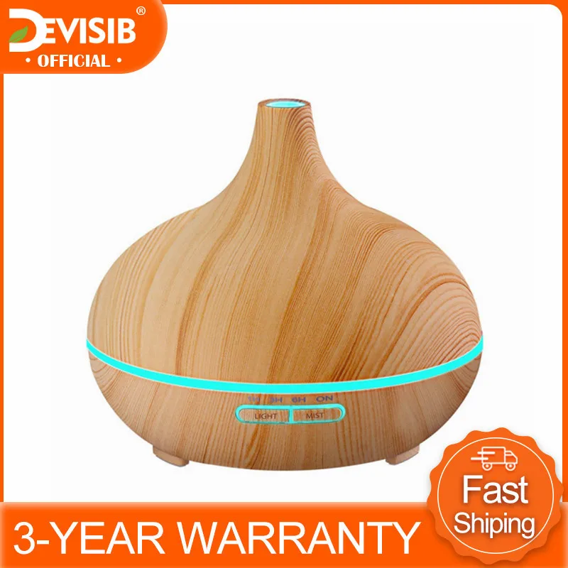 

DEVISIB 300ml Aroma Essential Oil Diffuser Wood Grain Ultrasonic Cool Mist Humidifier 7 Color LED Light for Office Home Bedroom