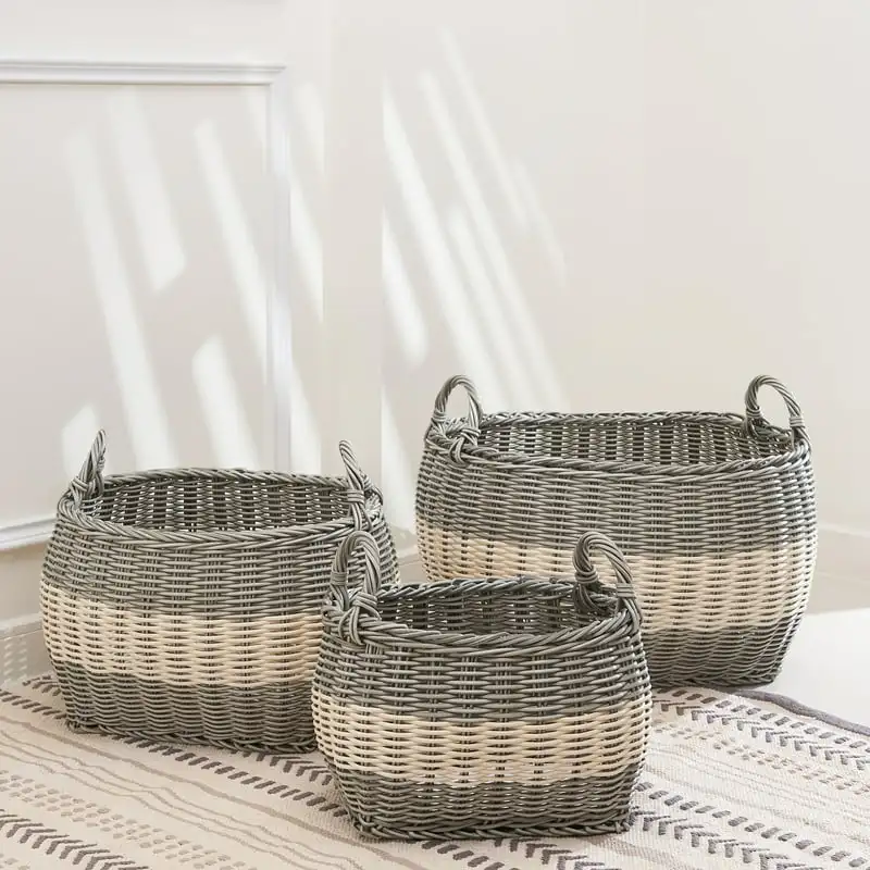 

3-piece Assorted Stackable Oval Resin Storage and Laundry Basket Set with Handles