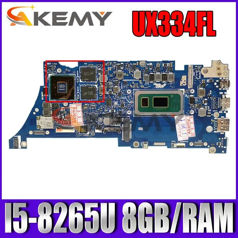 

Материнская плата Akemy UX334FL для ноутбука ASUS ZenBook 13, UX434FLC, UX334F, UX334FL, 100% протестированная оригинальная материнская плата I5-8265U 8G/RAM (V2G)
